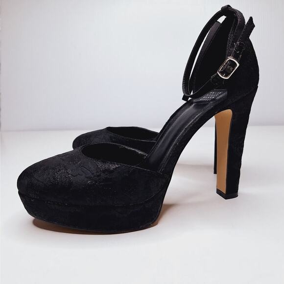 WHBM Jacquard Platform High Heels Ankle Strap Katrina Goth Whimsygoth 8 Black - Picture 2 of 15
